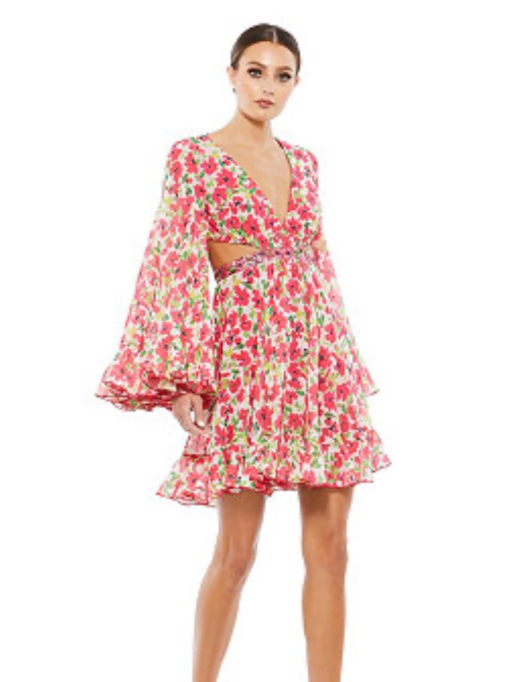 NWT Mac duggal bell sleeve mini floral drsss